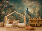 Texture close-up of chinoiserie wallpaper surface revealing fine printed detail and matte finish quality
