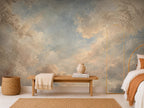 Heavenly sky peel and stick wallpaper featuring soft angelic clouds on a vintage blue sky background