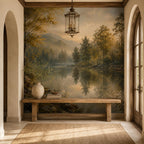 Size and scale chart for the forest lake mural showing available dimensions and panel layout for easy planning