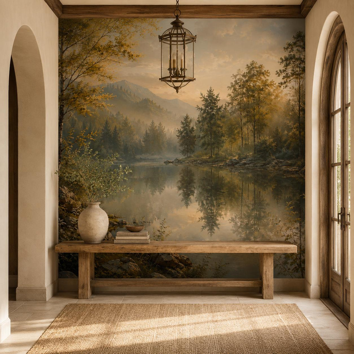 Size and scale chart for the forest lake mural showing available dimensions and panel layout for easy planning