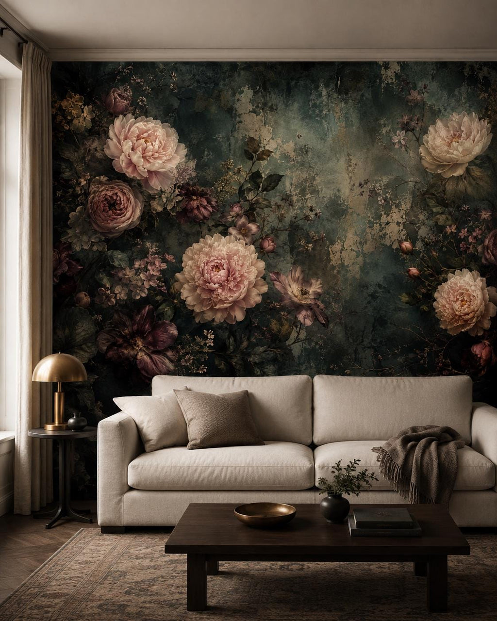 Peel and stick wallpaper being applied to a wall demonstrating easy installation with no tools required
