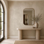 Bedroom wall with peel and stick limewash wallpaper adding wabi sabi warmth and organic modern style
