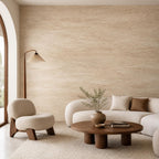 Extreme close-up of limestone decor wallpaper texture highlighting the organic plaster surface detail and tonal variation