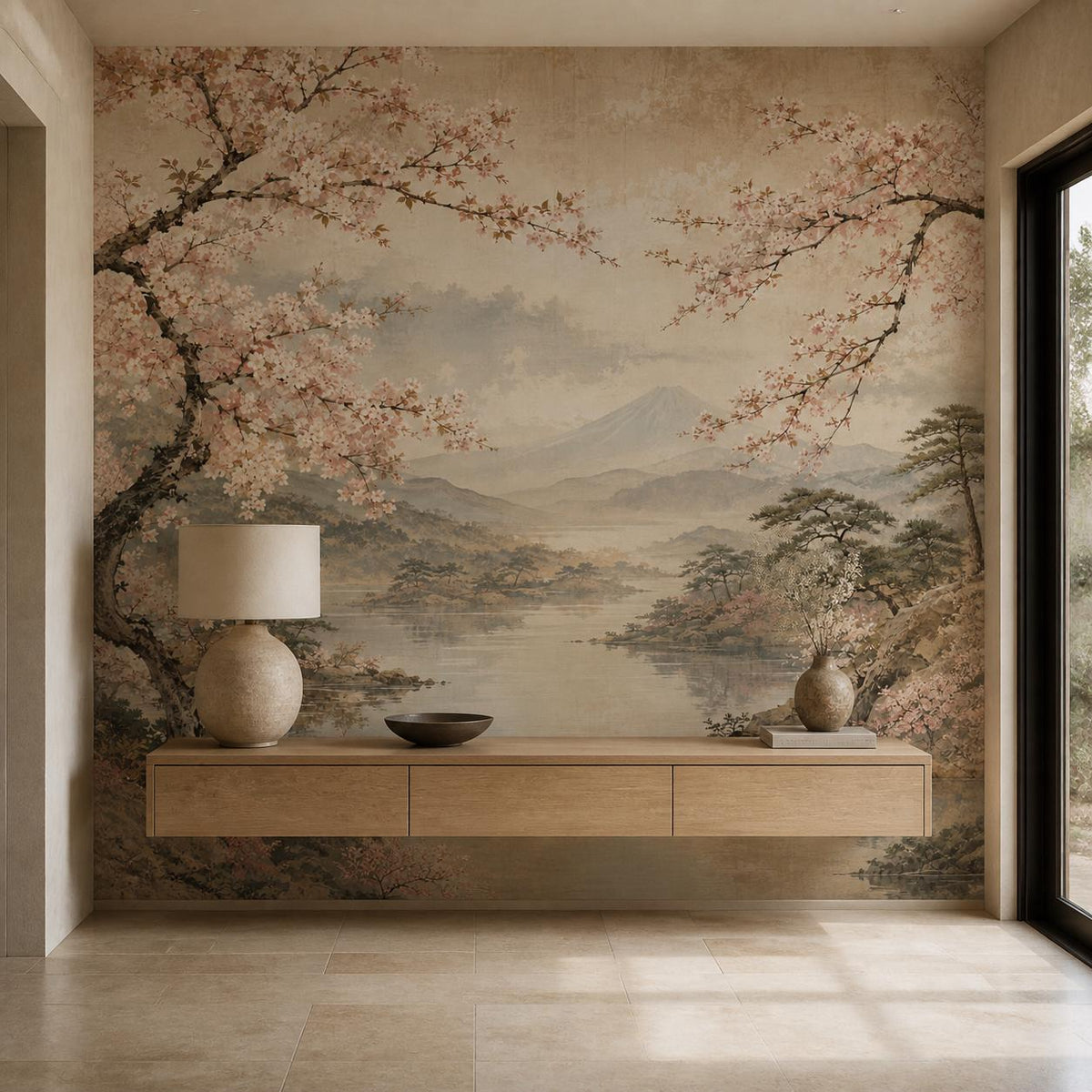 Size and scale chart for japanese wallpaper panels with measurements and coverage dimensions clearly displayed