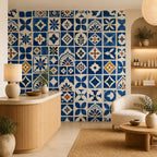 Step by step application guide for peel and stick Moroccan tile wallpaper on smooth walls