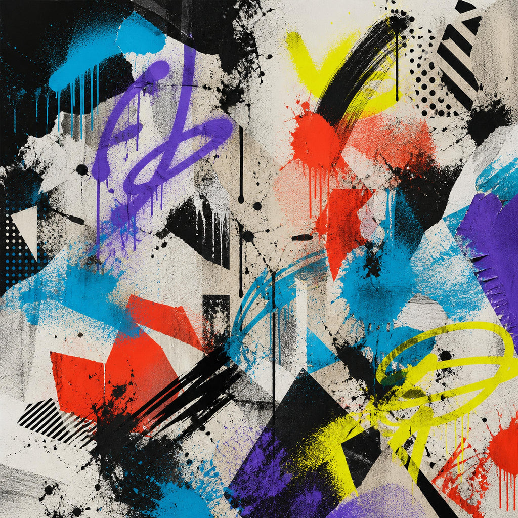 Colorful graffiti wallpaper mural with bold abstract street art design perfect for teen game room decor