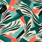 Emerald zebra wallpaper with bold coral teal abstract animal print pattern for a maximalist statement wall