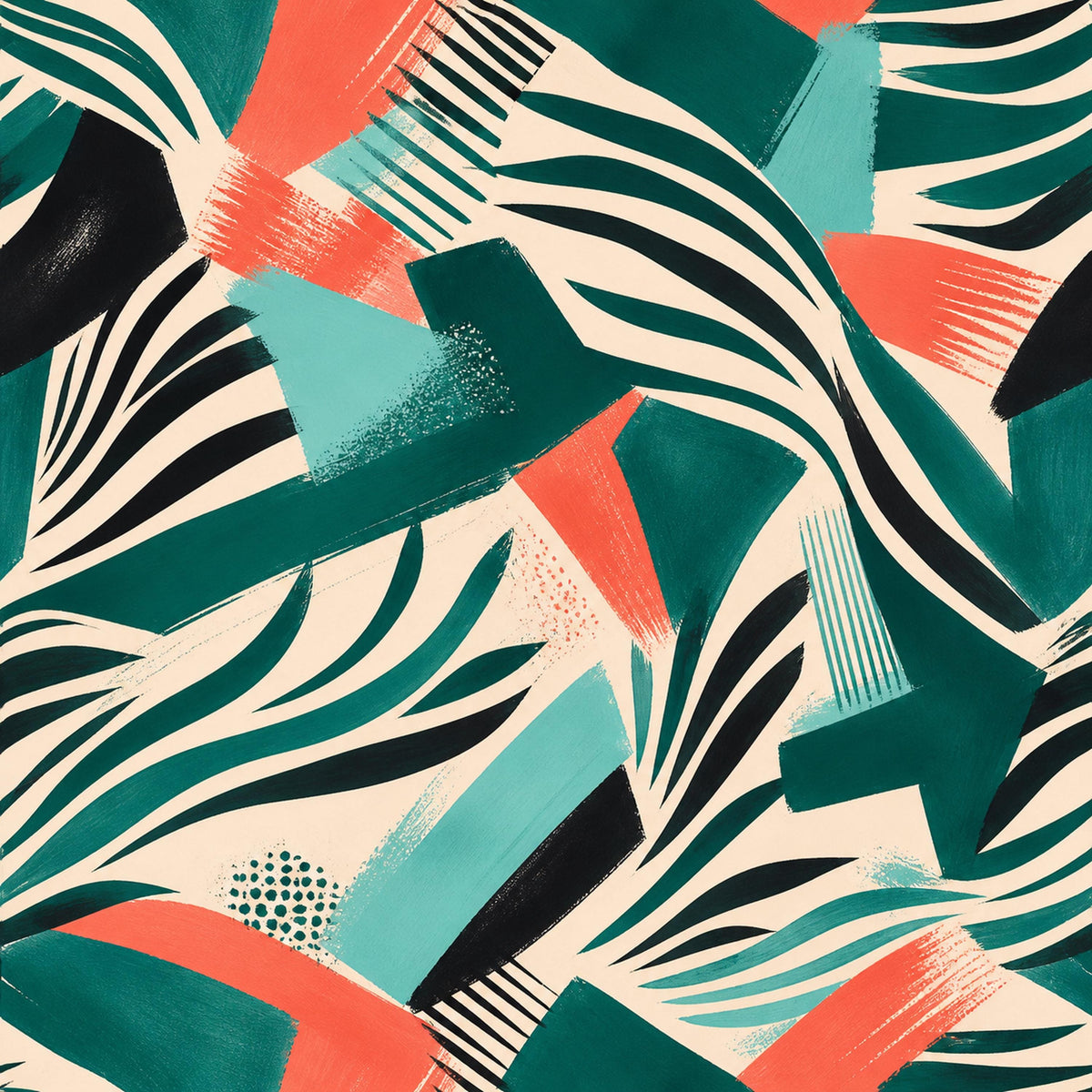 Emerald zebra wallpaper with bold coral teal abstract animal print pattern for a maximalist statement wall
