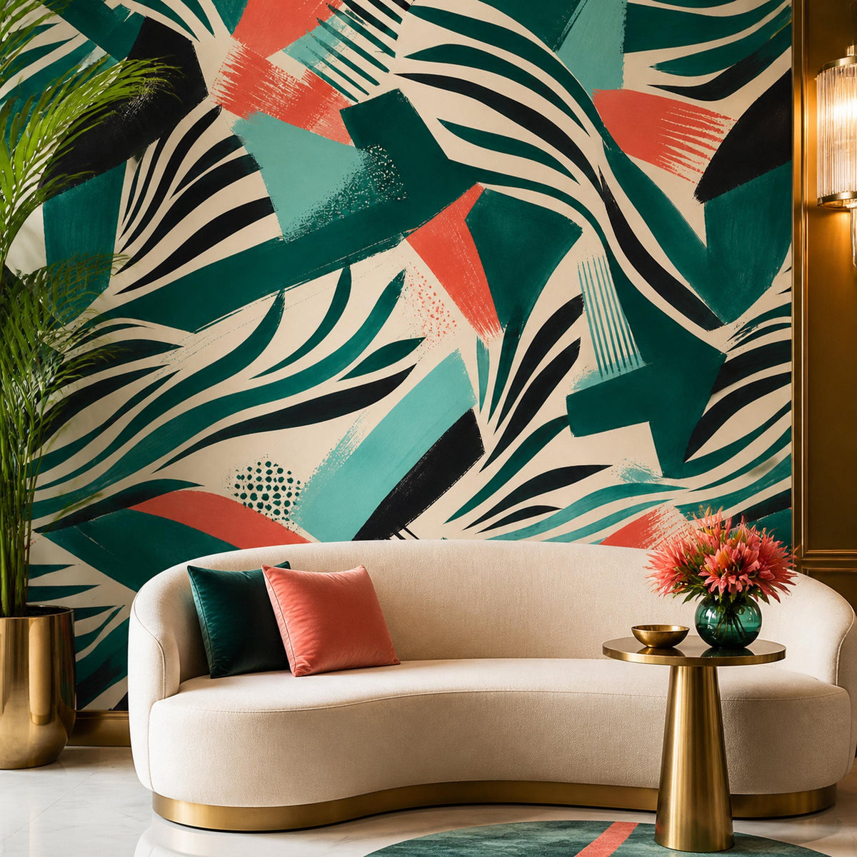 Peel and stick emerald zebra wallpaper roll shown unrolled displaying full graphic animal print repeat