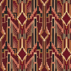 Burgundy Art Deco wallpaper flat view of the geometric pattern in oxblood, blush and gold