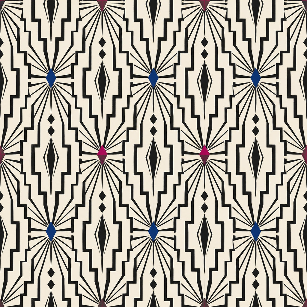 Black and ivory art deco wallpaper with optical geometric lattice pattern for a Gatsby statement wall