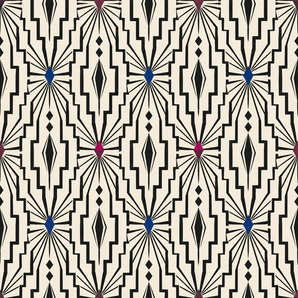 Black and ivory art deco wallpaper with optical geometric lattice pattern for a Gatsby statement wall