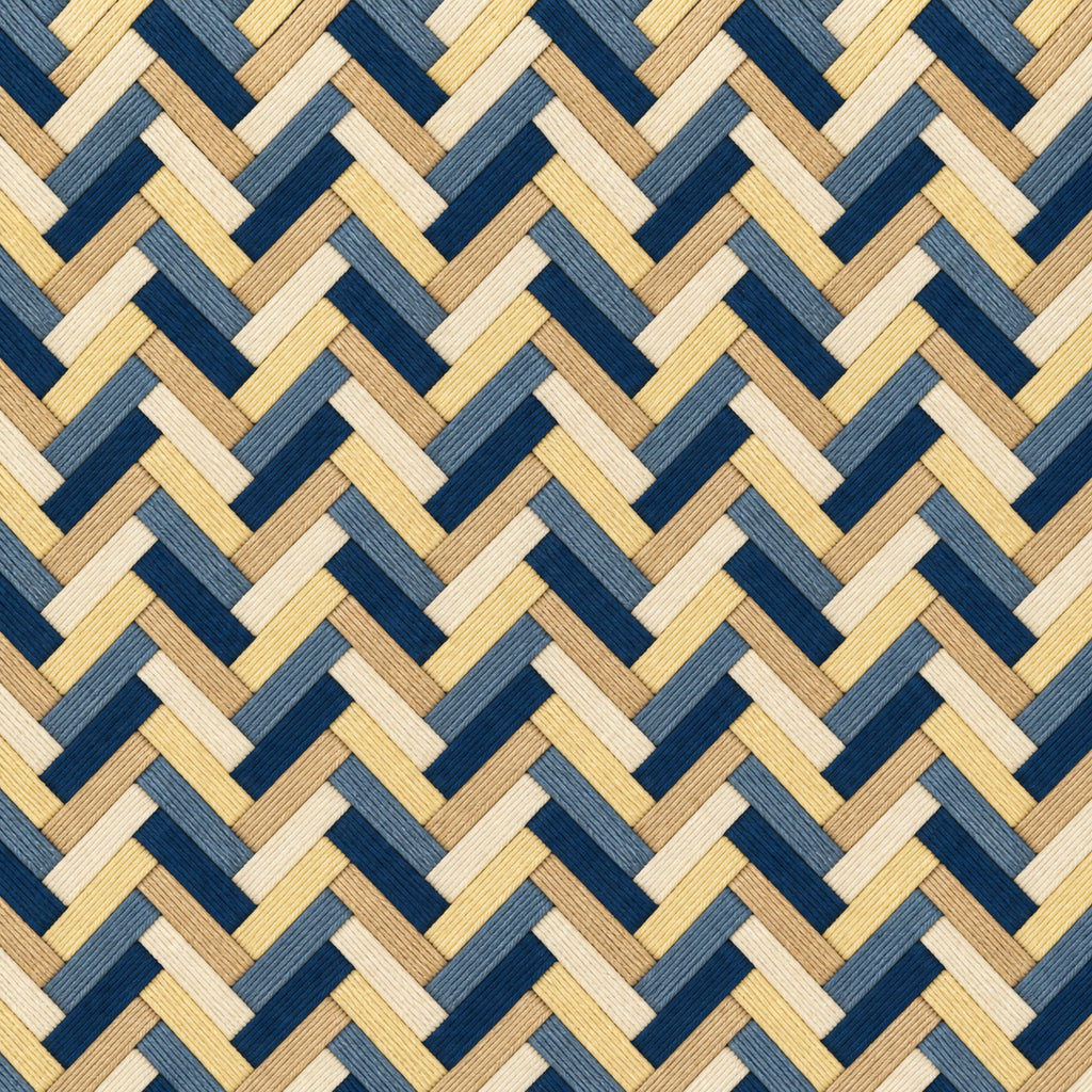Navy herringbone wallpaper flat view of the full woven herringbone design in navy and butter yellow