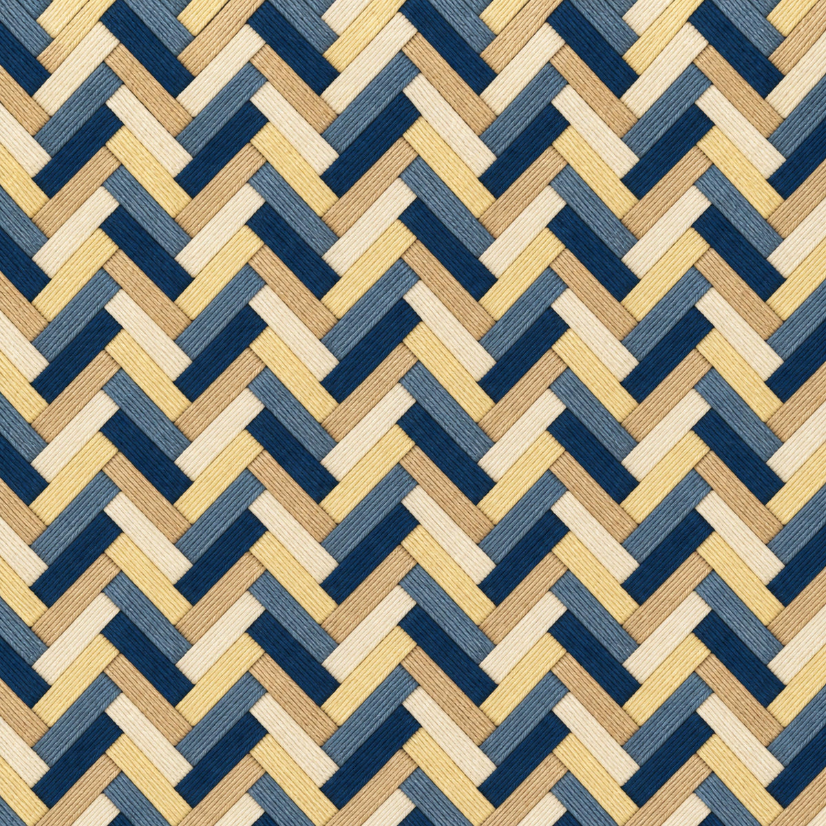 Navy herringbone wallpaper flat view of the full woven herringbone design in navy and butter yellow