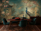 Size and scale chart showing available dimensions for the peacock chinoiserie oriental wall mural panels