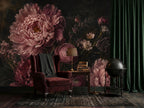 Step by step instruction graphic for applying peel and stick wallpaper panels to achieve a seamless floral mural