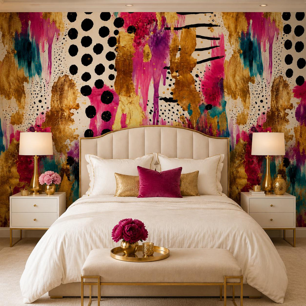 Peel and stick removable wallpaper with abstract brushstroke design in a modern dining room setting