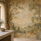 Citrus wall decor mural panel layout diagram with measurements for Mediterranean kitchen wallpaper installation