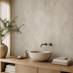 Faux lime wash textured wallpaper panel with subtle color variation in calming beige and greige hues