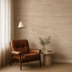 Close-up of beige travertine wallpaper showing rich stone texture and natural veining for a luxury faux stone wall look