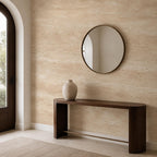 Italian plaster wallpaper mural in a modern bathroom creating a spa-inspired textured wall decor feature behind a vanity