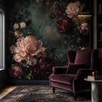 Romantic wallpaper panel shown at full height scale beside a doorway for accurate size reference