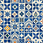 Blue Moroccan tile wallpaper with cobalt zellige pattern perfect for Mediterranean kitchen wall decor