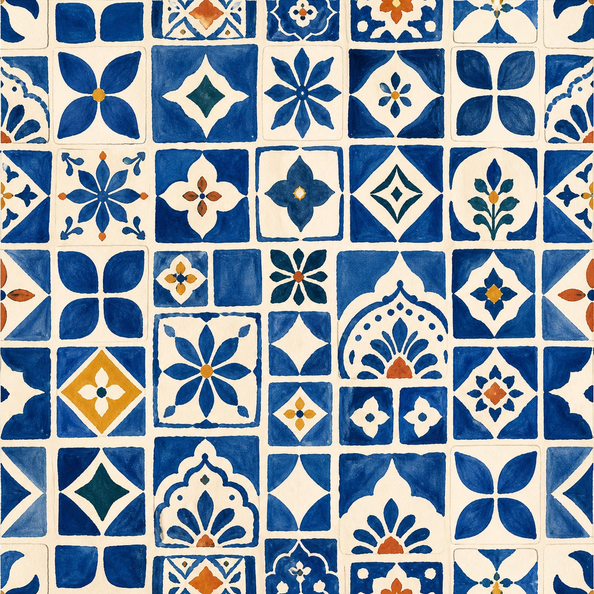 Blue Moroccan tile wallpaper with cobalt zellige pattern perfect for Mediterranean kitchen wall decor