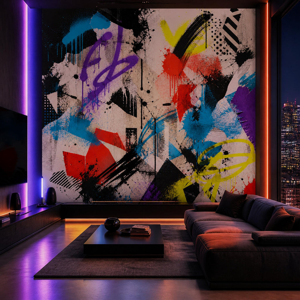 Step-by-step peel and stick wallpaper installation guide for graffiti mural wall decor application