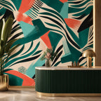 Size and scale chart for peel and stick emerald zebra wallpaper showing panel width height and repeat dimensions