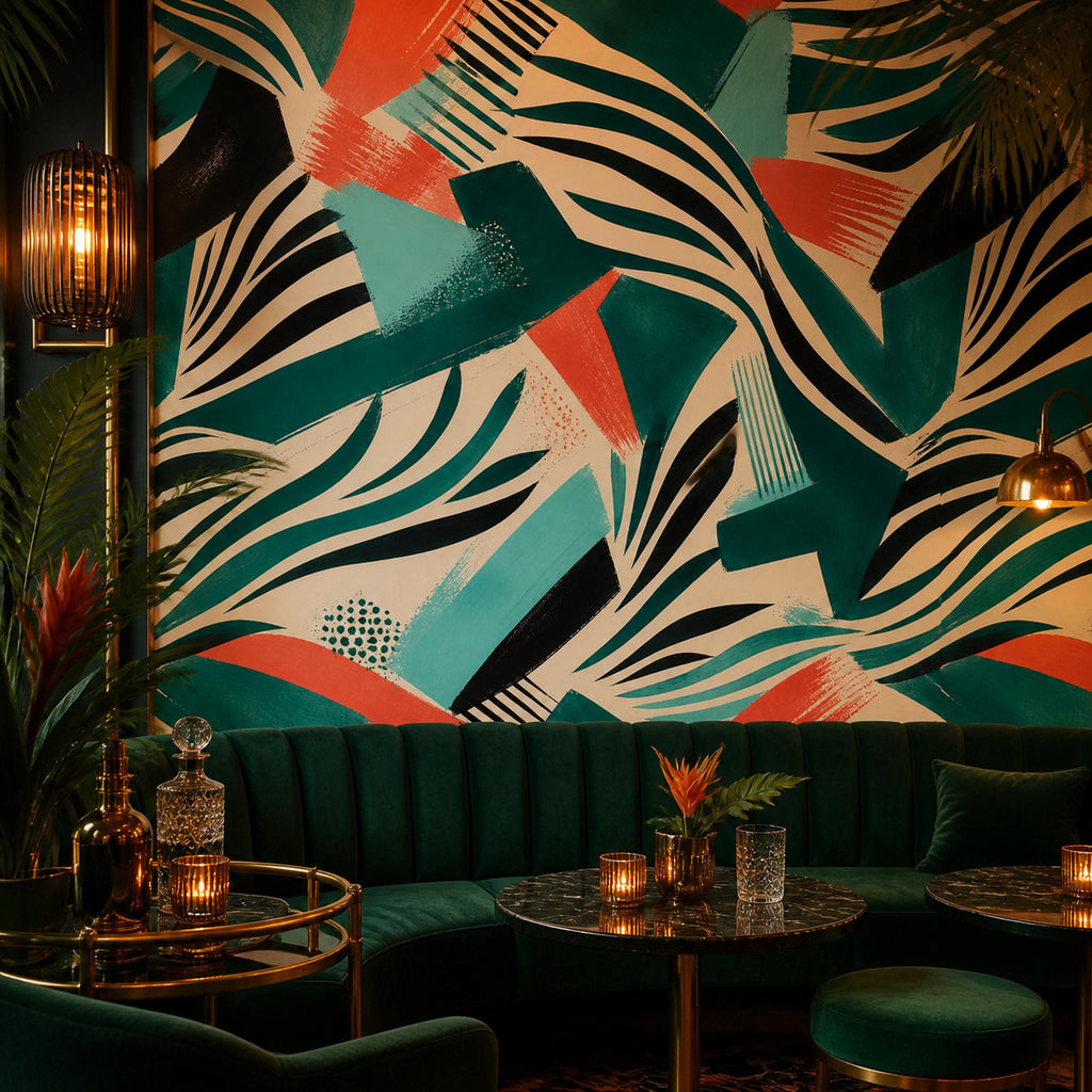 Step-by-step application graphic for removable coral teal zebra wallpaper installation on a smooth wall