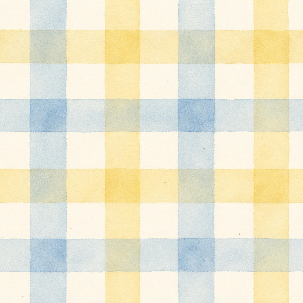 Blue gingham wallpaper with soft watercolor check pattern perfect for a cottage nursery peel and stick wall decor