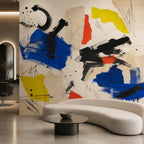 Neo expressionist peel and stick mural installed in a stylish fashion boutique with bold wall decor