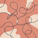Coral abstract line wallpaper mural with navy continuous ribbon art on a modern peel and stick accent wall