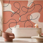 Size and scale chart for coral abstract line wallpaper mural showing available custom wall mural dimensions