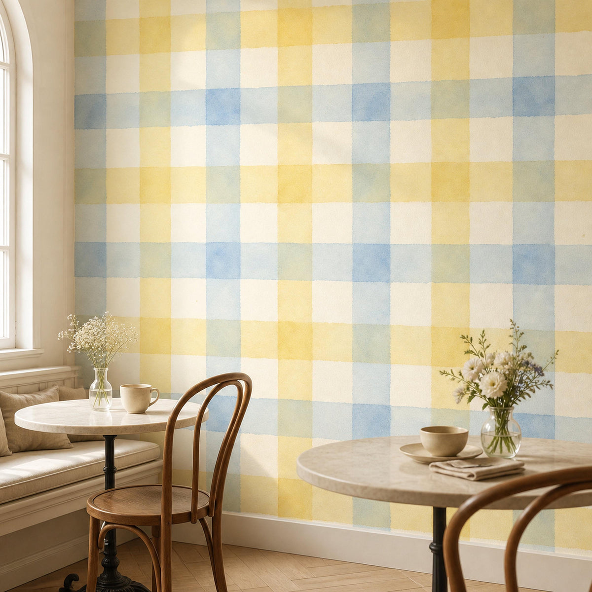 Peel and stick nursery wallpaper size chart comparing roll width height and pattern repeat measurements in inches
