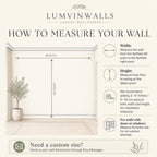 Terracotta abstract wallpaper diagram explaining how to measure wall width and height