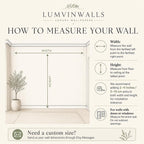 Dark forest golden light mural guide showing how to measure wall width and height