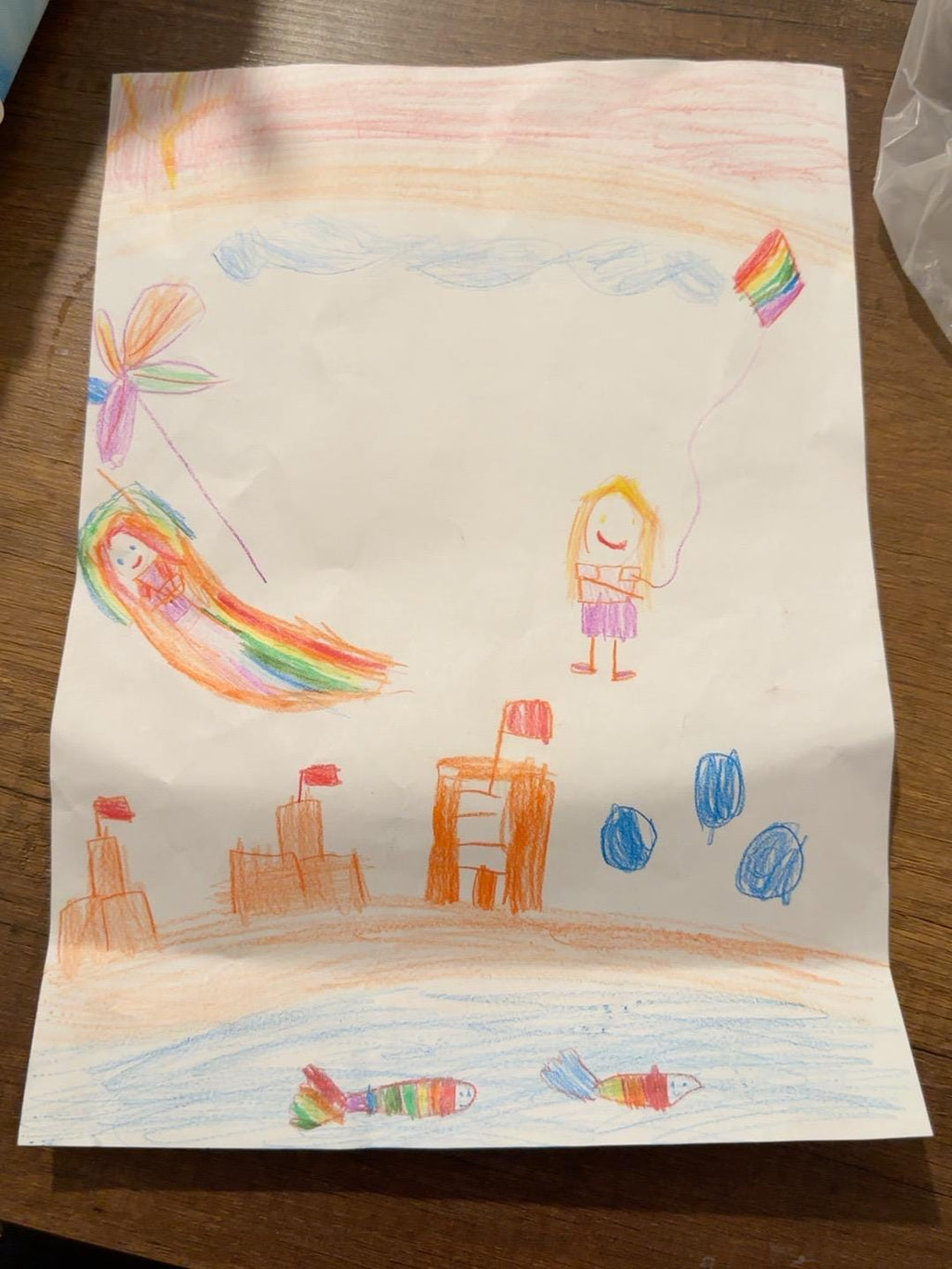 Original colorful child's drawing used as source artwork for a personalized custom wallpaper mural