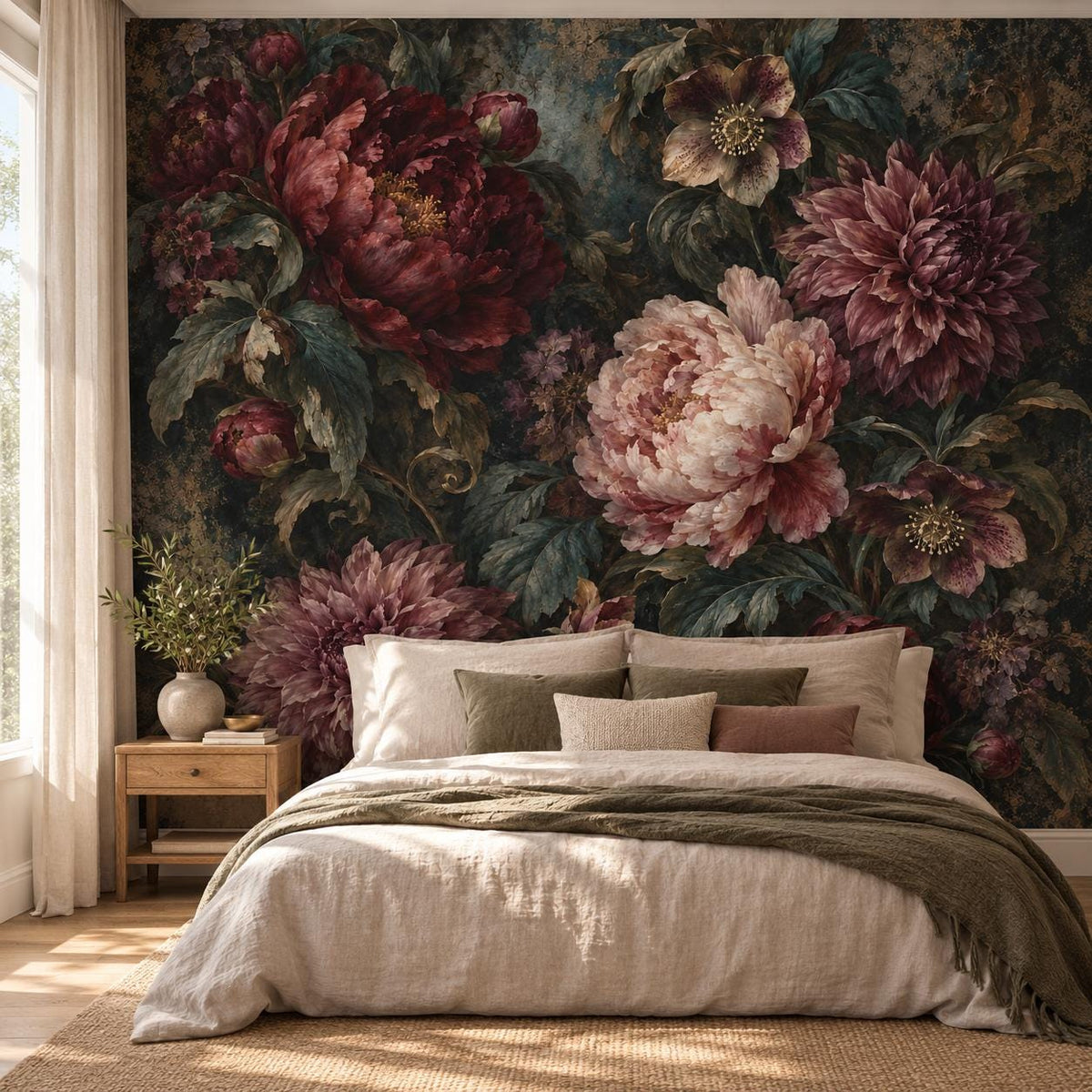Moody Floral Wallpaper — bedroom