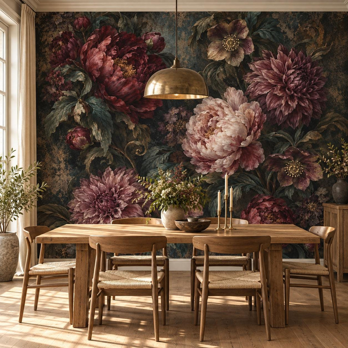 Moody Floral Wallpaper — dining room