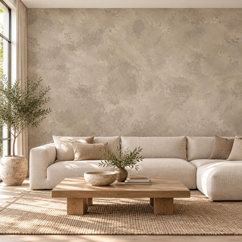 Mushroom Taupe Plaster Wallpaper — cover living room