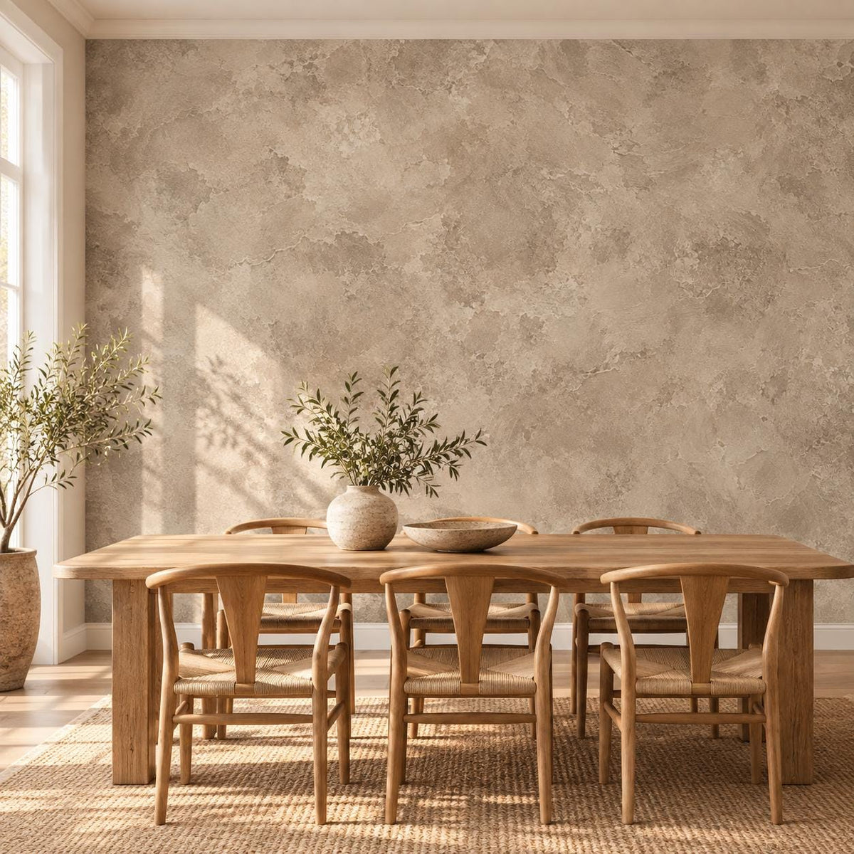 Mushroom Taupe Plaster Wallpaper — dining room