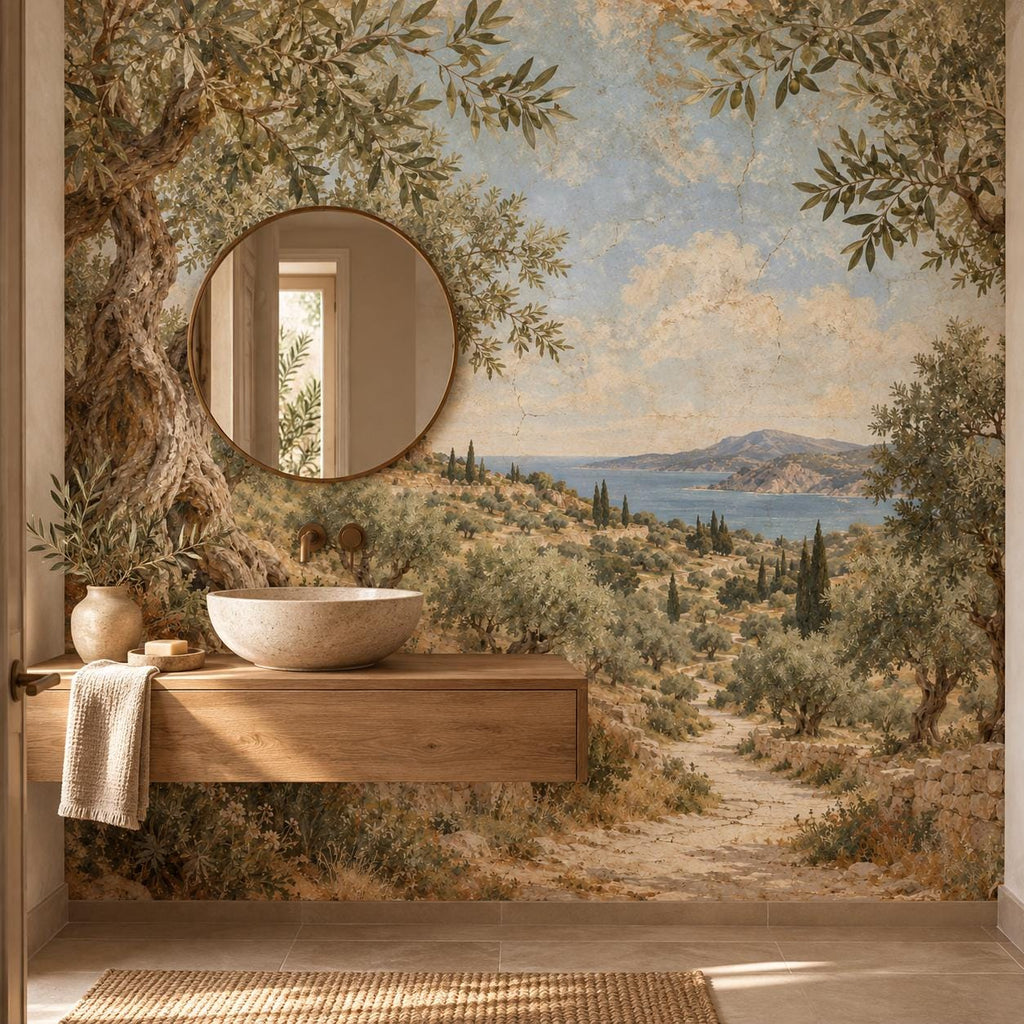 Olive Grove Wallpaper — powder room