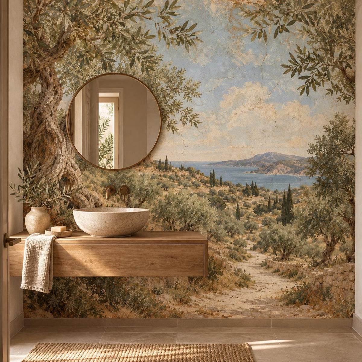 Olive Grove Wallpaper — powder room