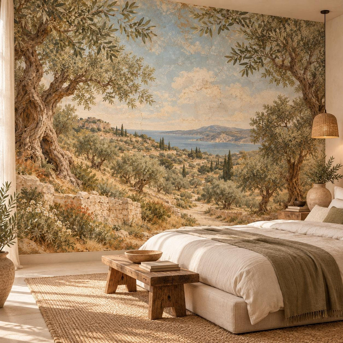 Olive Grove Wallpaper — guest room