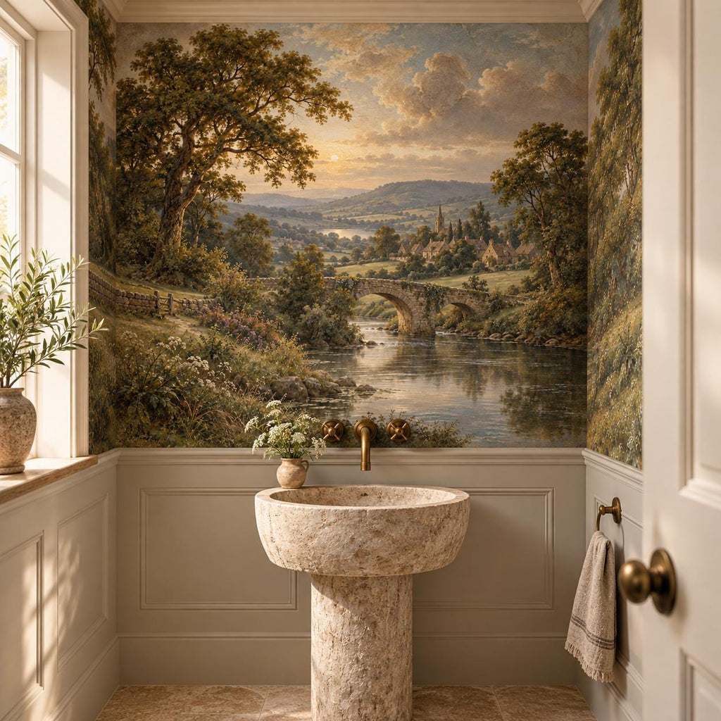 English Countryside Wallpaper — powder room