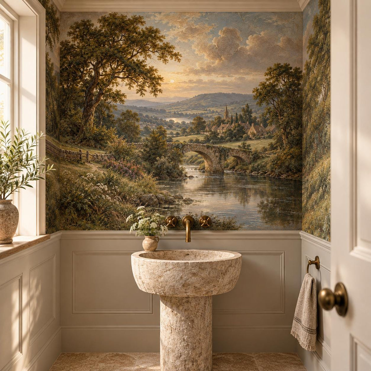 English Countryside Wallpaper — powder room