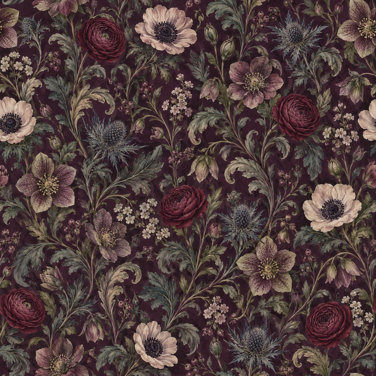 Deep Plum Floral Wallpaper — original design