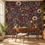 Deep Plum Floral Wallpaper — home office